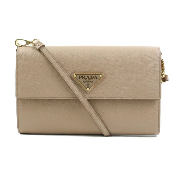 Prada Handbags - PRADA Shoulder Wallet Leather Beige Women's